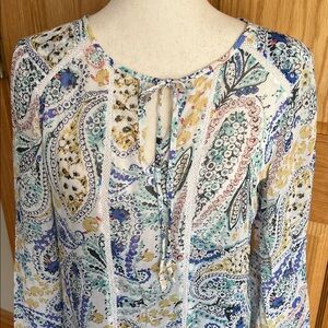 Lucky Brand Multicolor Spring Summer Sheer Paisley BOHO Top Size Small